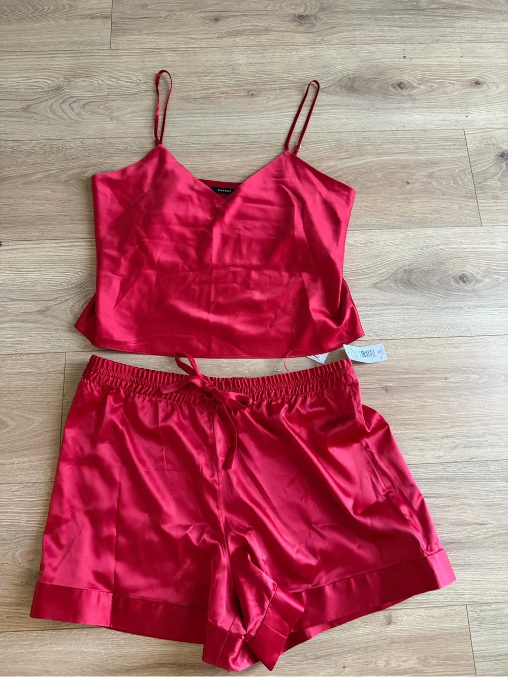 Natori Glamour V-Neck Cami + Shorts Set in Brocade Red